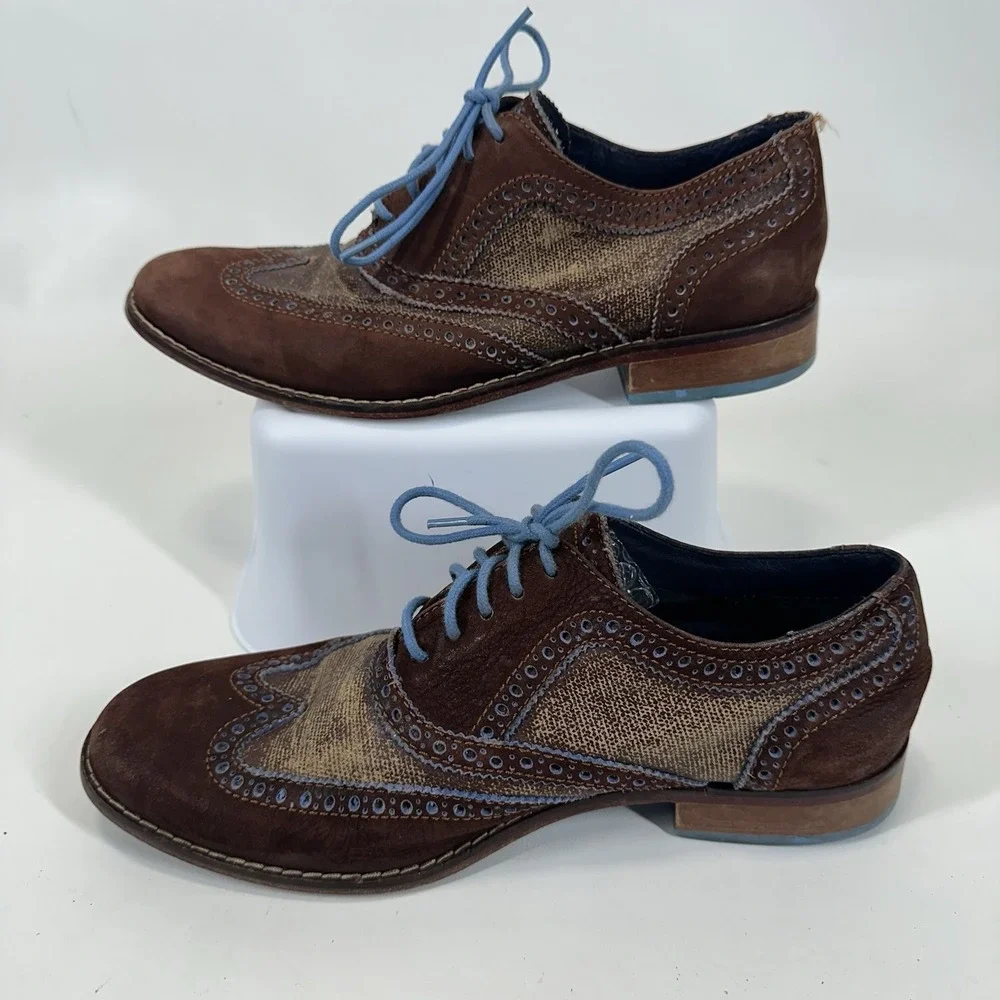 Cole Haan Brown Blue Wingtip Derby Dress Shoes C11518 Men Size 8.5 W‎ Nikeair